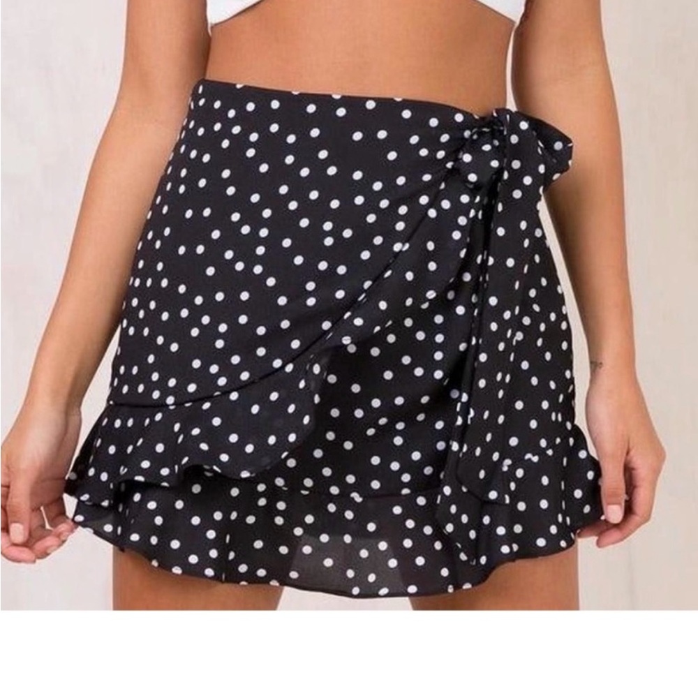 Princess Polly Black & White Polka Dot Wrap Mini Skirt US 4/S